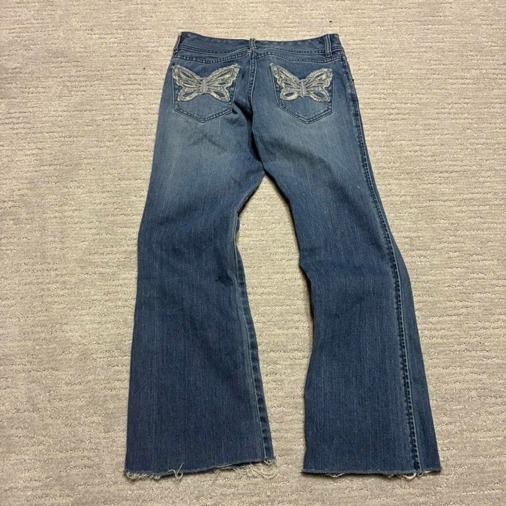 Women’s Blue Boot Cut Jeans with Butterfly Back Pocket Embroidery